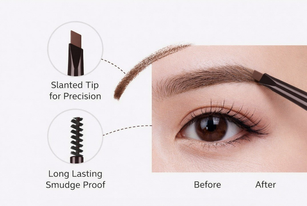 Waterproof Retractable Eyebrow Pencil 2 Pack with Brush - Natural Finish