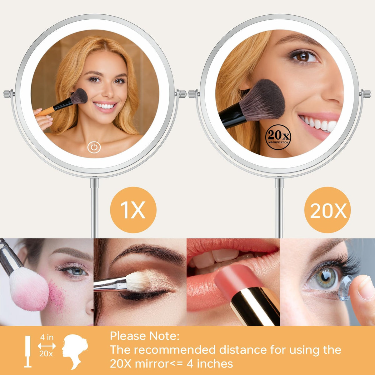 Adjustable LED Makeup Mirror with Lights and 1X/20X Magnification