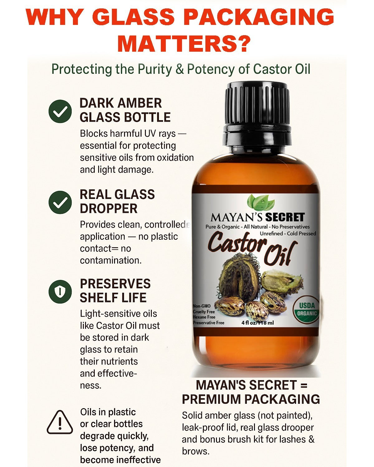 Organic Castor Oil for Hair & Lash Growth - 4oz Cold Pressed & Hexane-Free