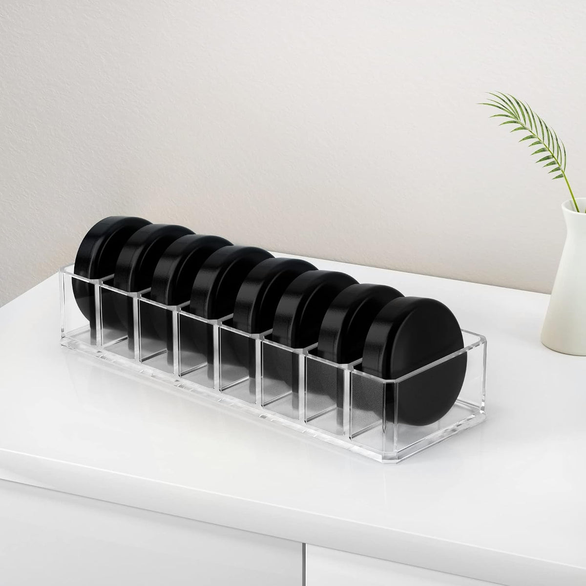 Clear Acrylic Makeup Compact Organizer with 8 Compartments - Vanity Storage Stand