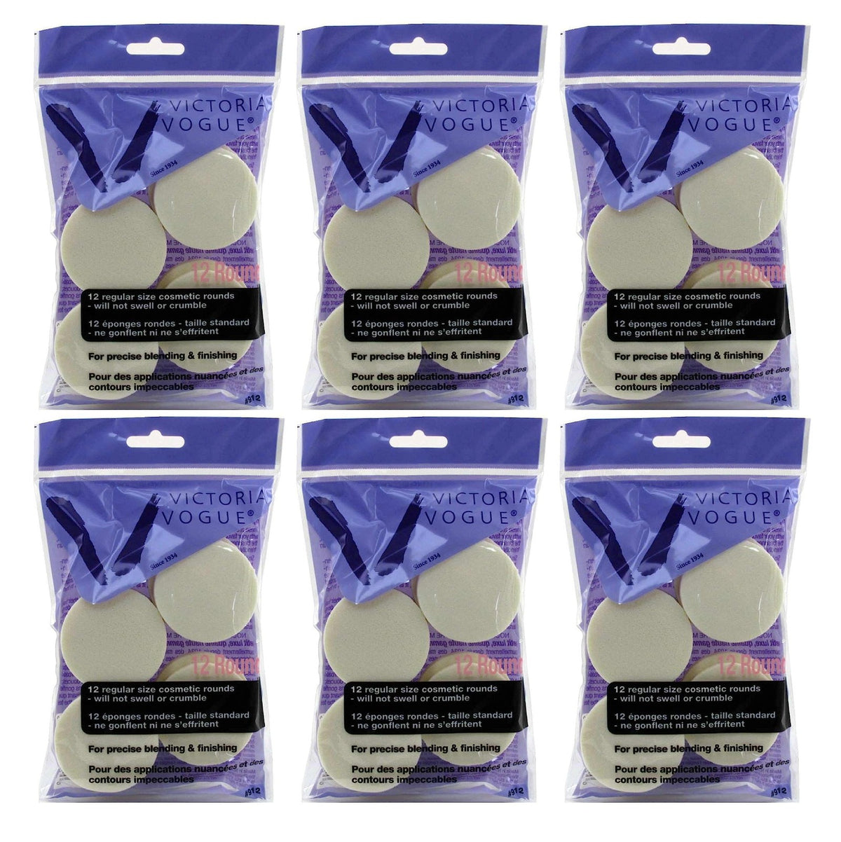 Cosmetic Makeup Pads - 72 Regular Size Makeup Remover Rounds Pack of 6