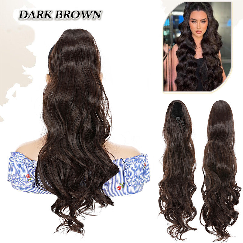 Drawstring Ponytail Hair Extension with Layered Wavy Texture - Thick & Natural-Looking