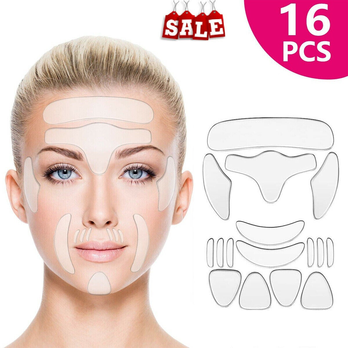 16PCS Reusable Silicone Anti-Wrinkle Face & Eye Pads - Skin Care Patches