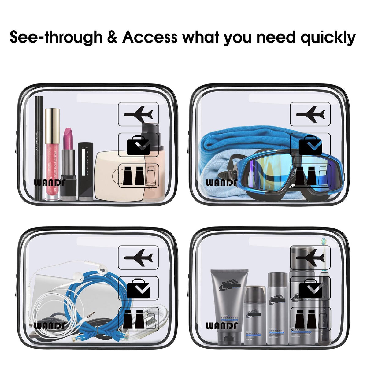 Clear Travel Toiletry Bag TSA Approved Waterproof Makeup Organizer 2 Pack