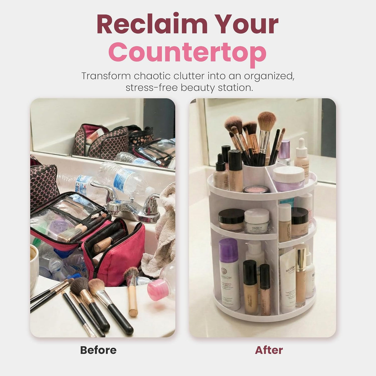 Rotating Makeup Organizer with Adjustable Shelves & 360 Degree Spin
