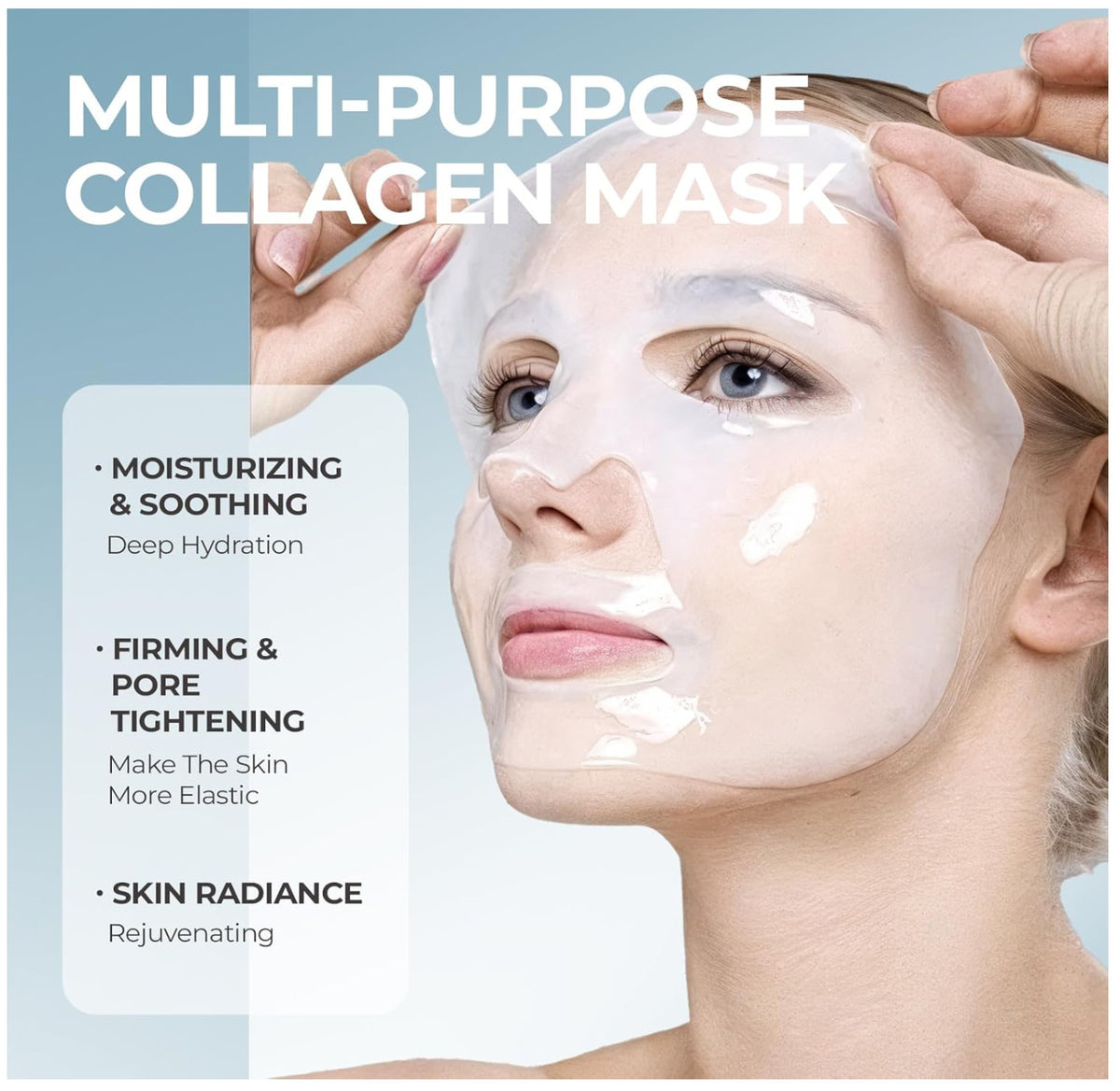 Collagen Hydrogel Face Mask, Overnight Hydrating Sheet Mask 30g×6ea