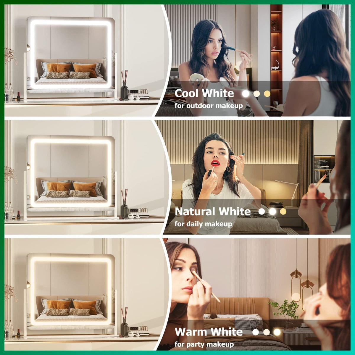 LED Makeup Mirror with Lights 24.2x20 Dimmable 10X Magnification 360° Rotation