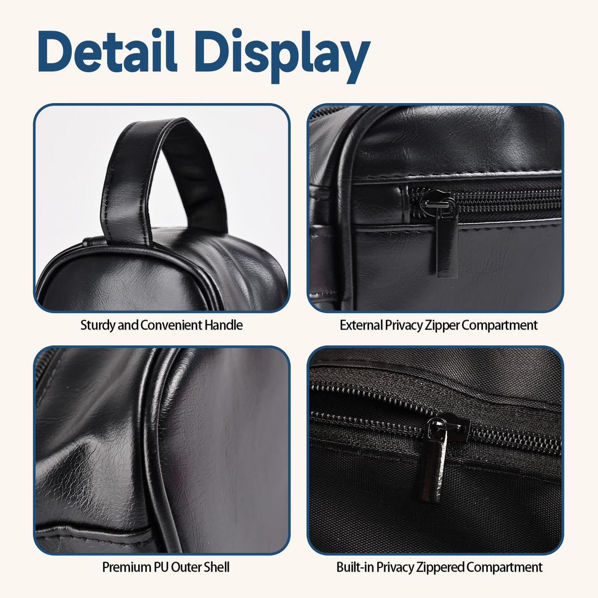 Men's Travel Toiletry Bag Free-Standing Organizer, Water-Resistant PU Leather