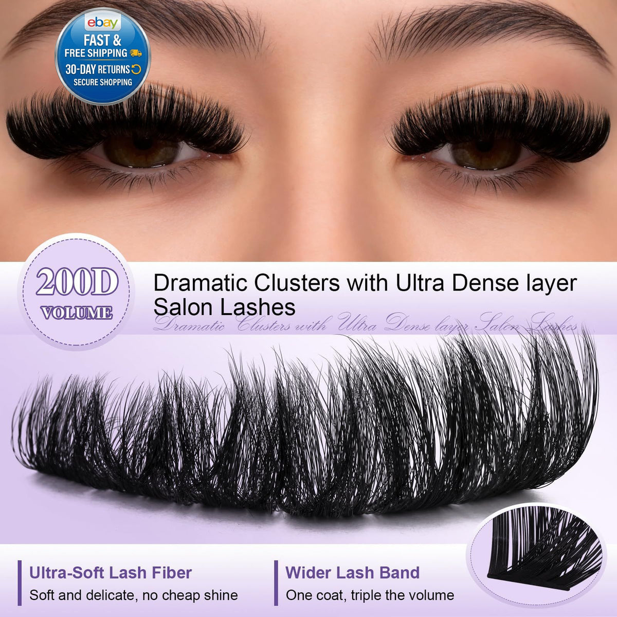 False Eyelash Clusters Thick 200D, 1 Pack – Fluffy Wispy D Curl Lashes