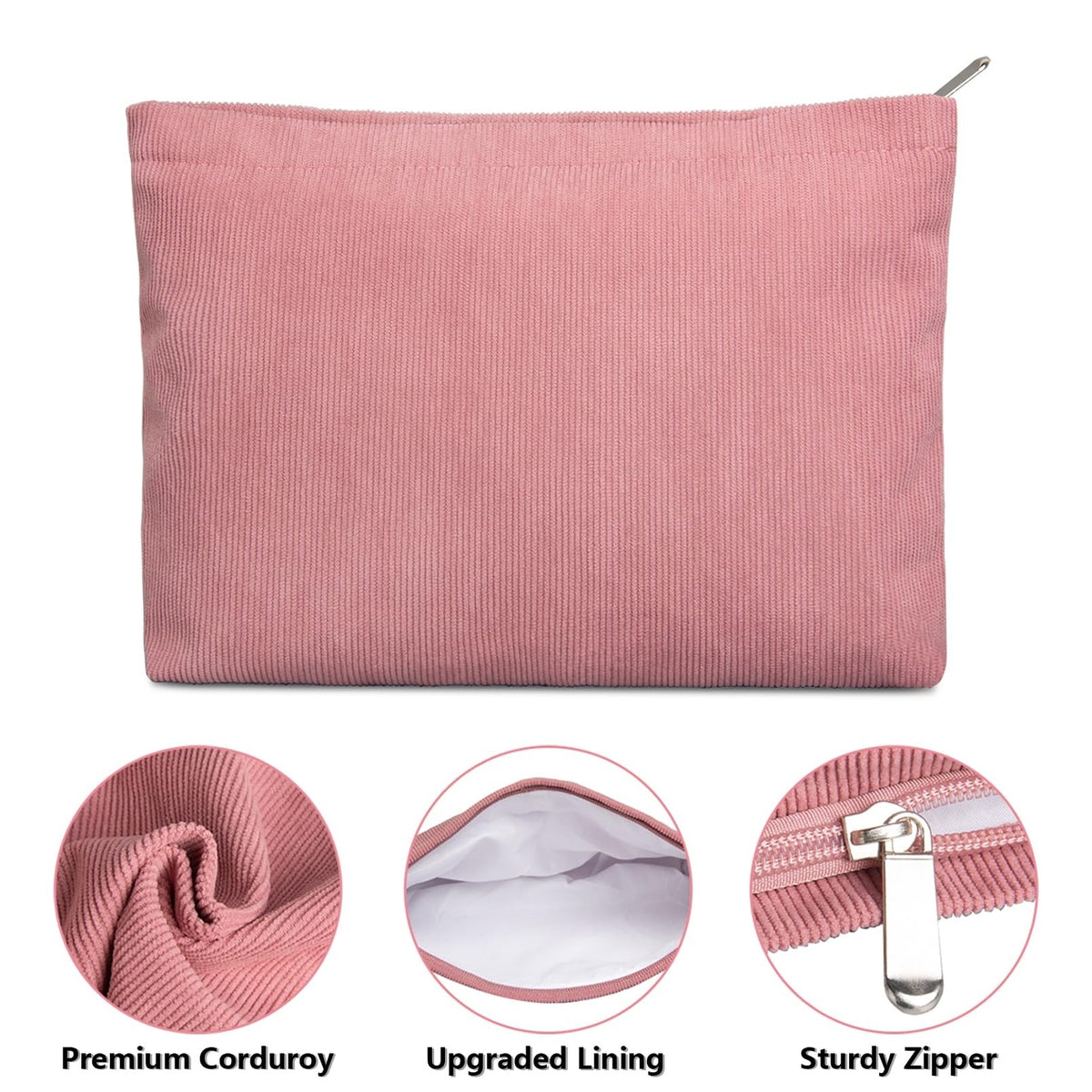 Small Corduroy Makeup Bag for Travel and Organization - Pink