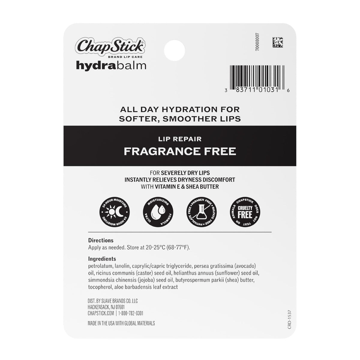 Fragrance-Free Lip Balm with Vitamin E & Shea Butter - Hydrabalm Tubes