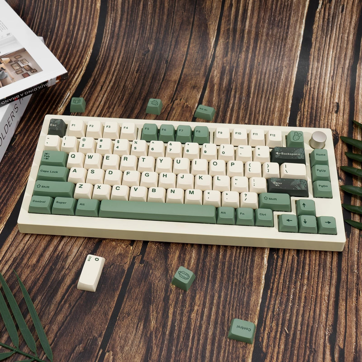 Green PBT Keycap Set for Mechanical Keyboard - MDA Profile, ANSI Layout, Botanical Theme
