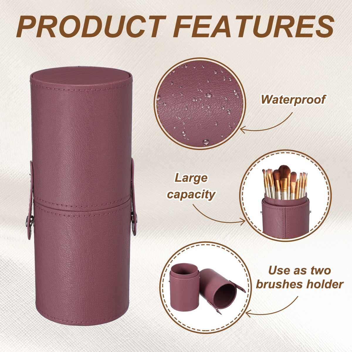 Portable Makeup Brush Holder with Strap - Waterproof Dark Red