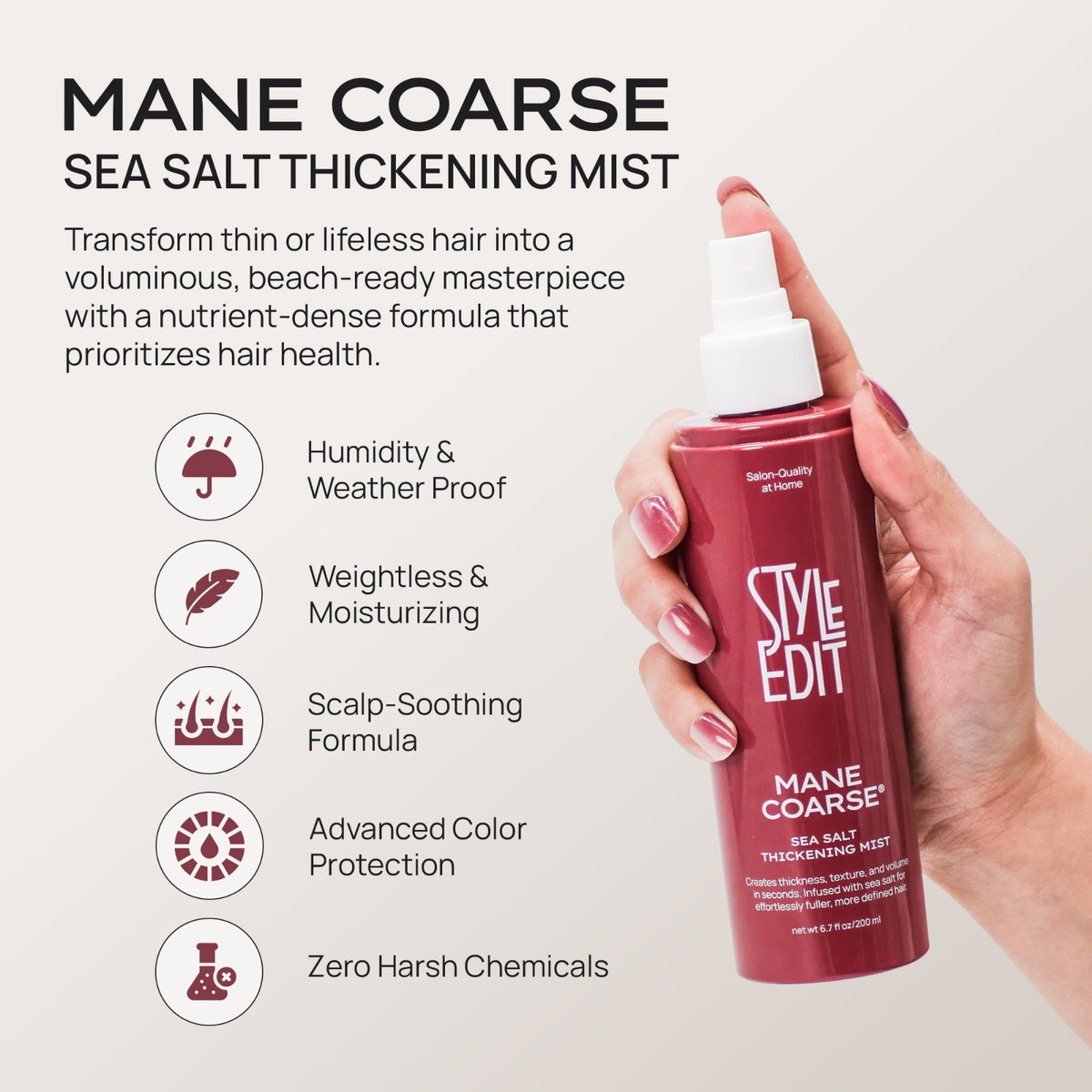 Sea Salt Texturizing Hair Spray for Volume & Waves - Thicken & Define