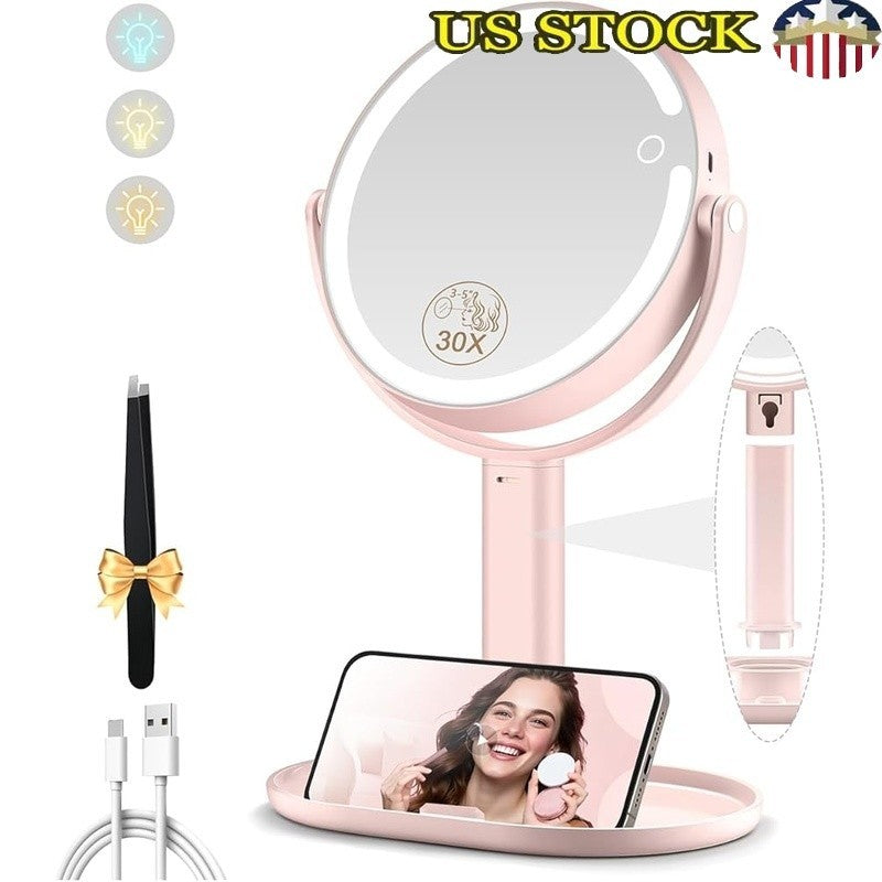 Lighted Magnifying Makeup Mirror with Adjustable Brightness & 360° Rotation