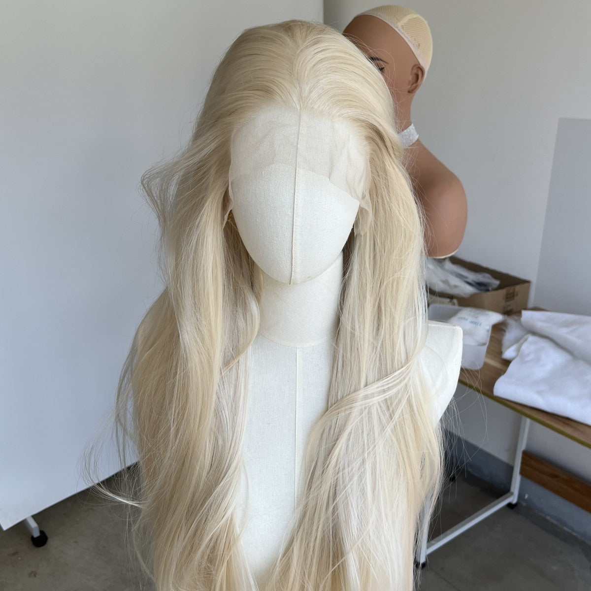 Platinum Blonde Lace Front Wigs Long Straight Synthetic Hair - Wear and Go