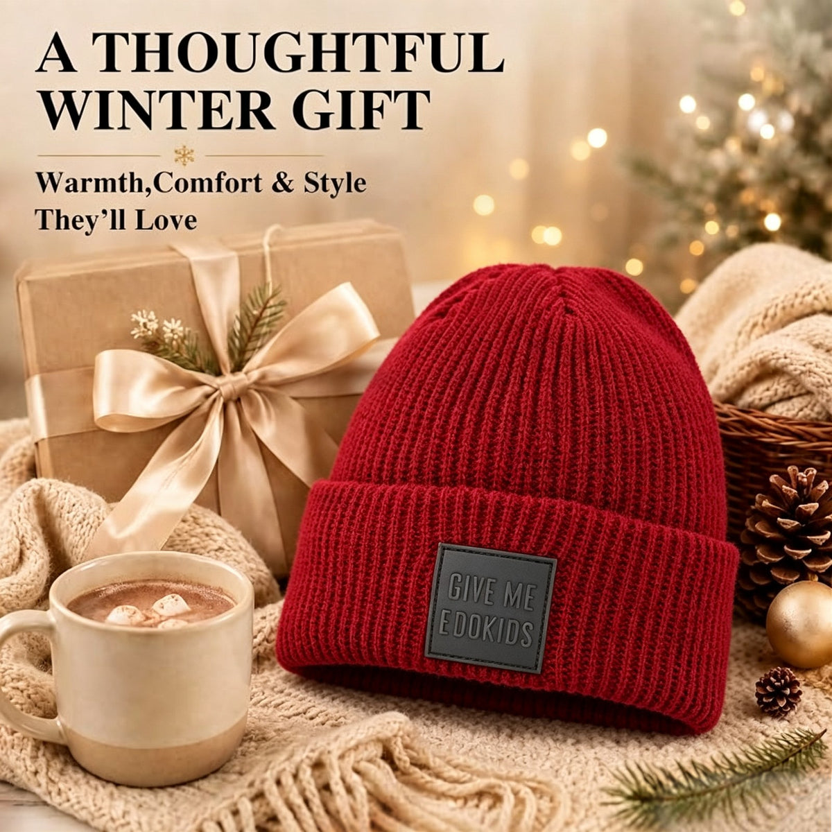 Winter Beanie Hat with Attached Hair Water Wave Style - Multiple Colors
