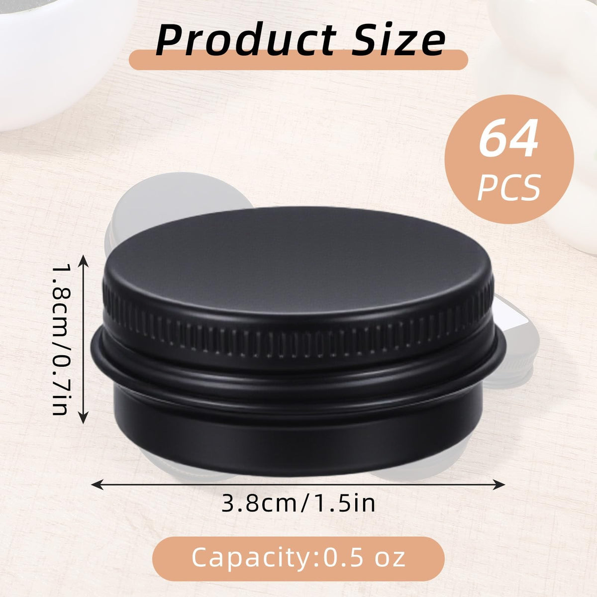 64 Pack 0.5 oz Lip Balm Tin Containers with Lids - Aluminum Round Storage Jars