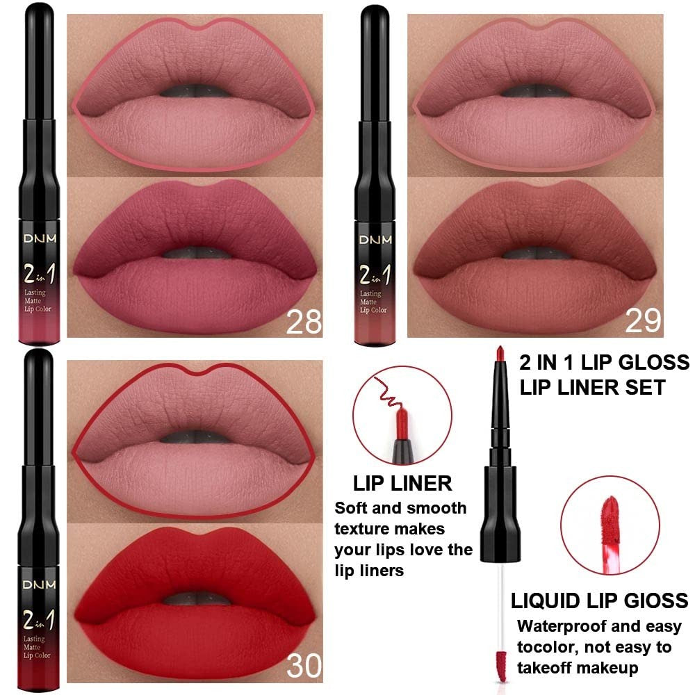 Long Lasting Matte Liquid Lipstick & Lip Liner Set - 3 Colors