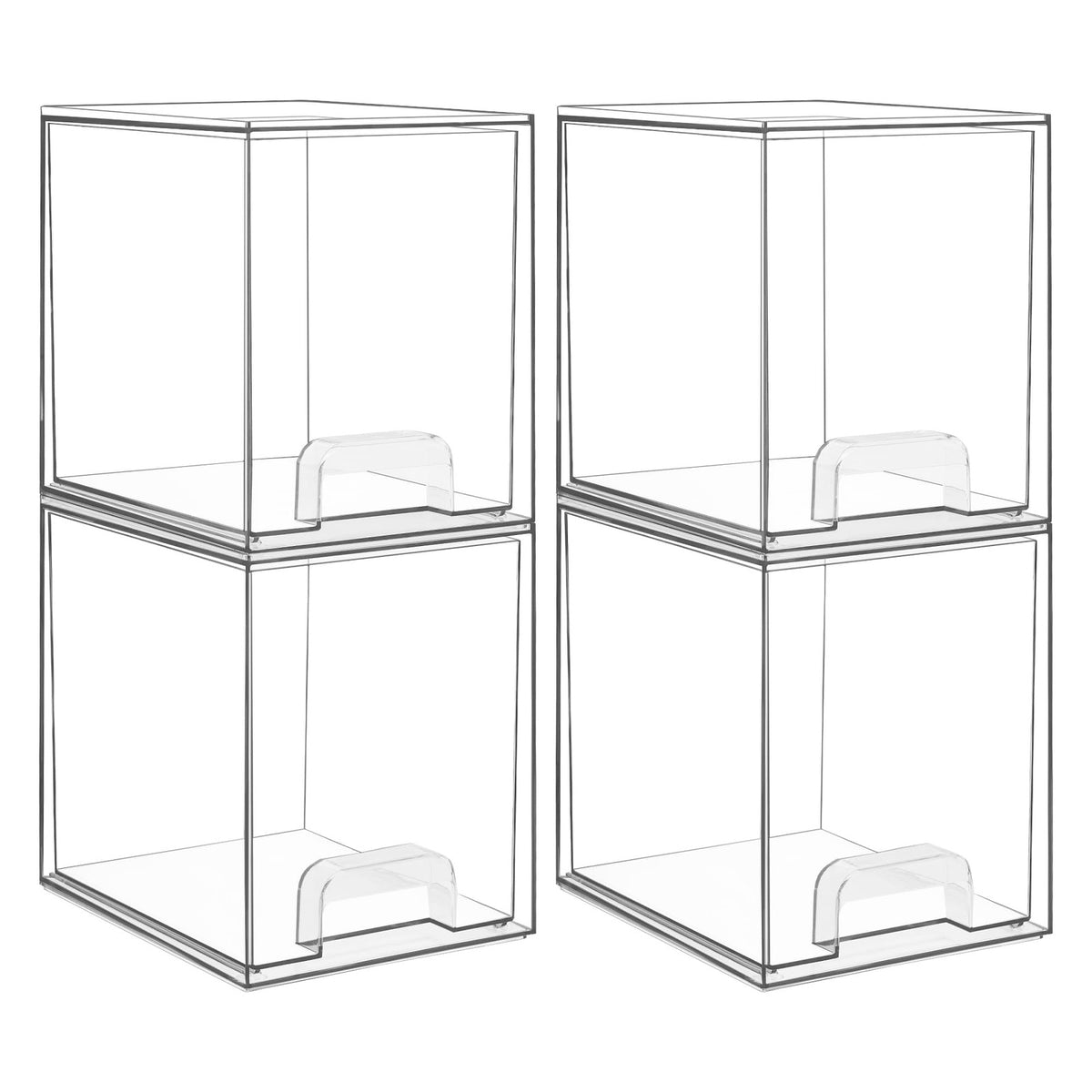 7.6-Inch Clear Stackable Storage Drawers for Skincare & Cosmetics - 4 Pack