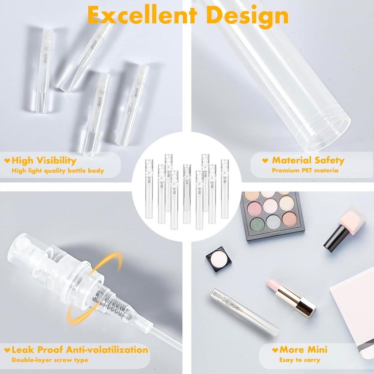 Mini Refillable Spray Bottles Set - 10 Pack, 5ml Fine Mist Travel Containers