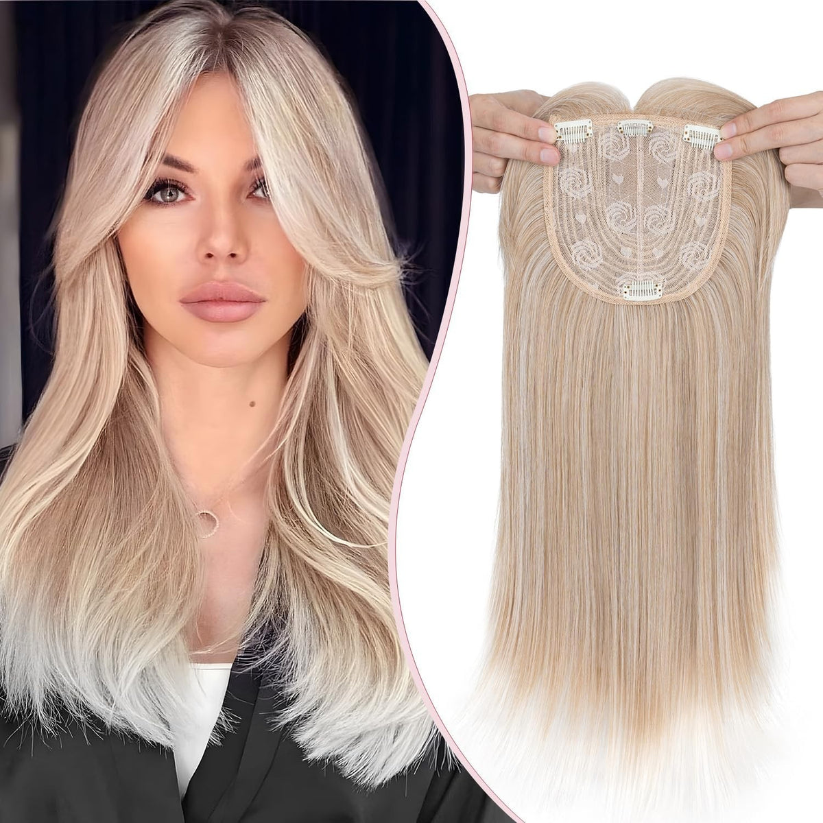 Women’s Clip-In Human Hair Topper with Hand-Tied Base - Water Wavy Style