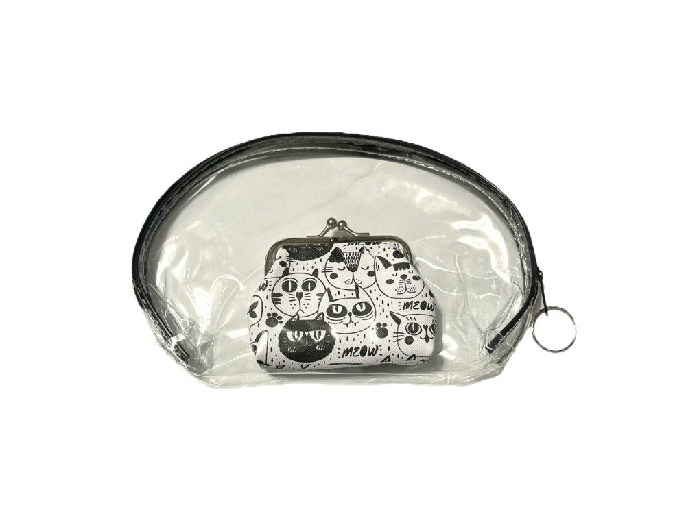 Large Zipper Cosmetic Bag & Coin Purse Set - Black Trim