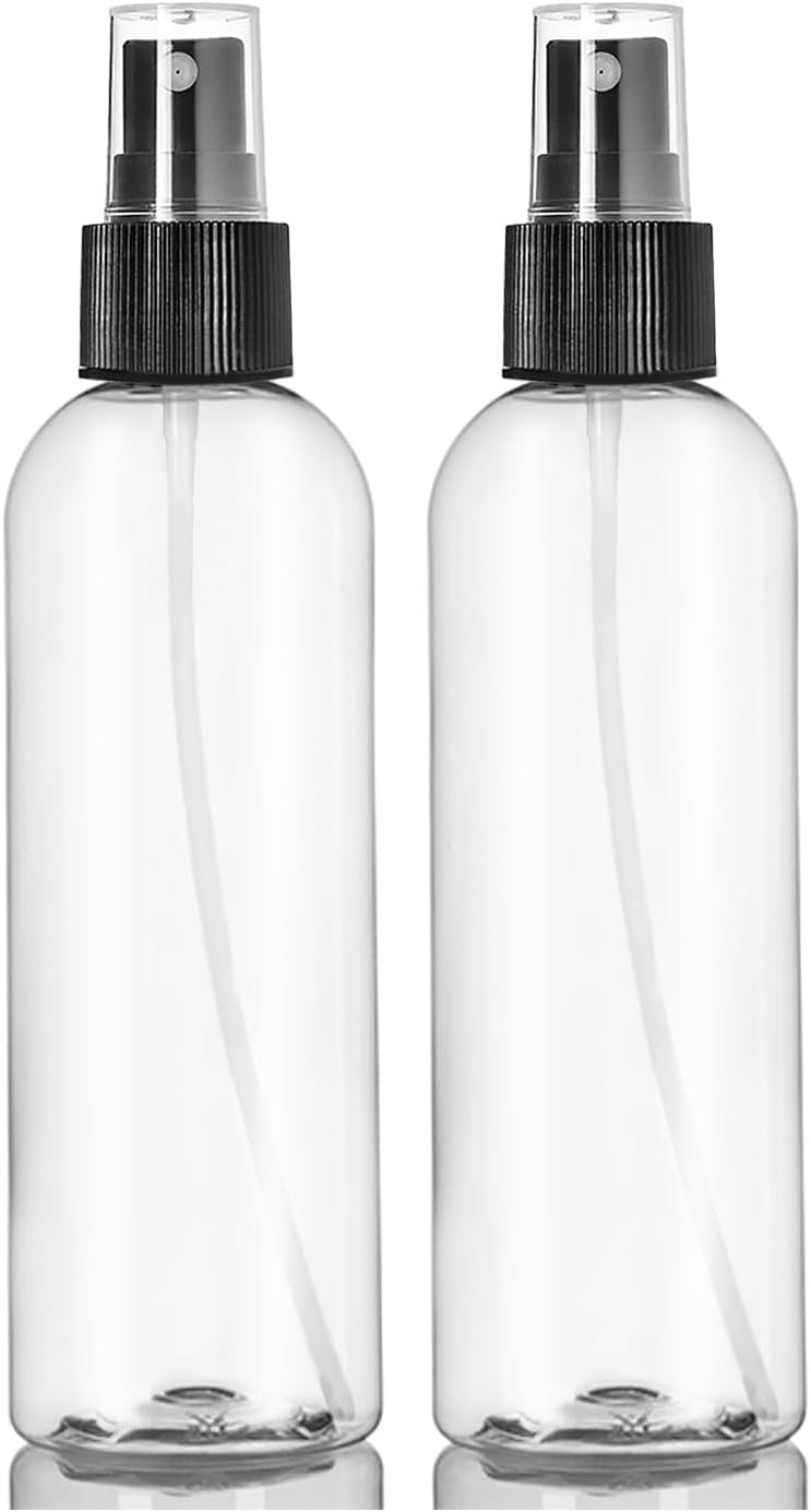 8 oz Clear Plastic Spray Bottle with Black Fine Mist Sprayer for Personal Care and Cleaning