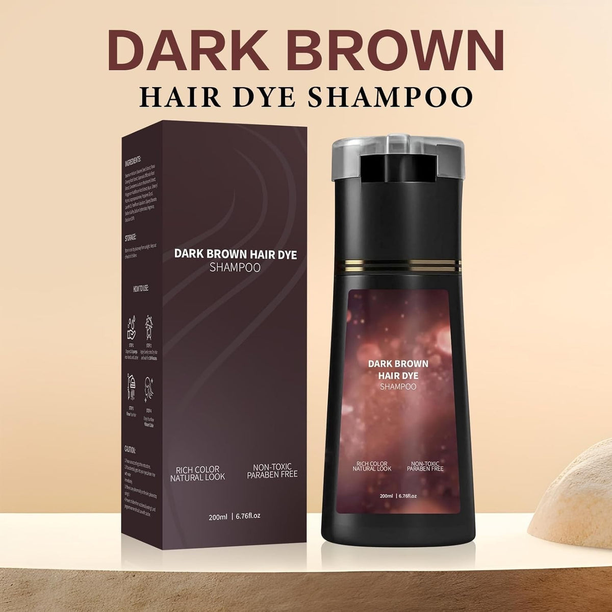Hair Color Dye Shampoo - Dark Brown, 2 Pack