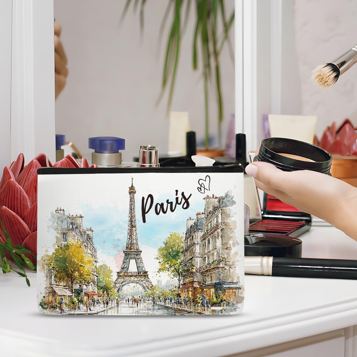 Water-Resistant Paris Makeup Bag for Women - Travel Toiletry Organizer