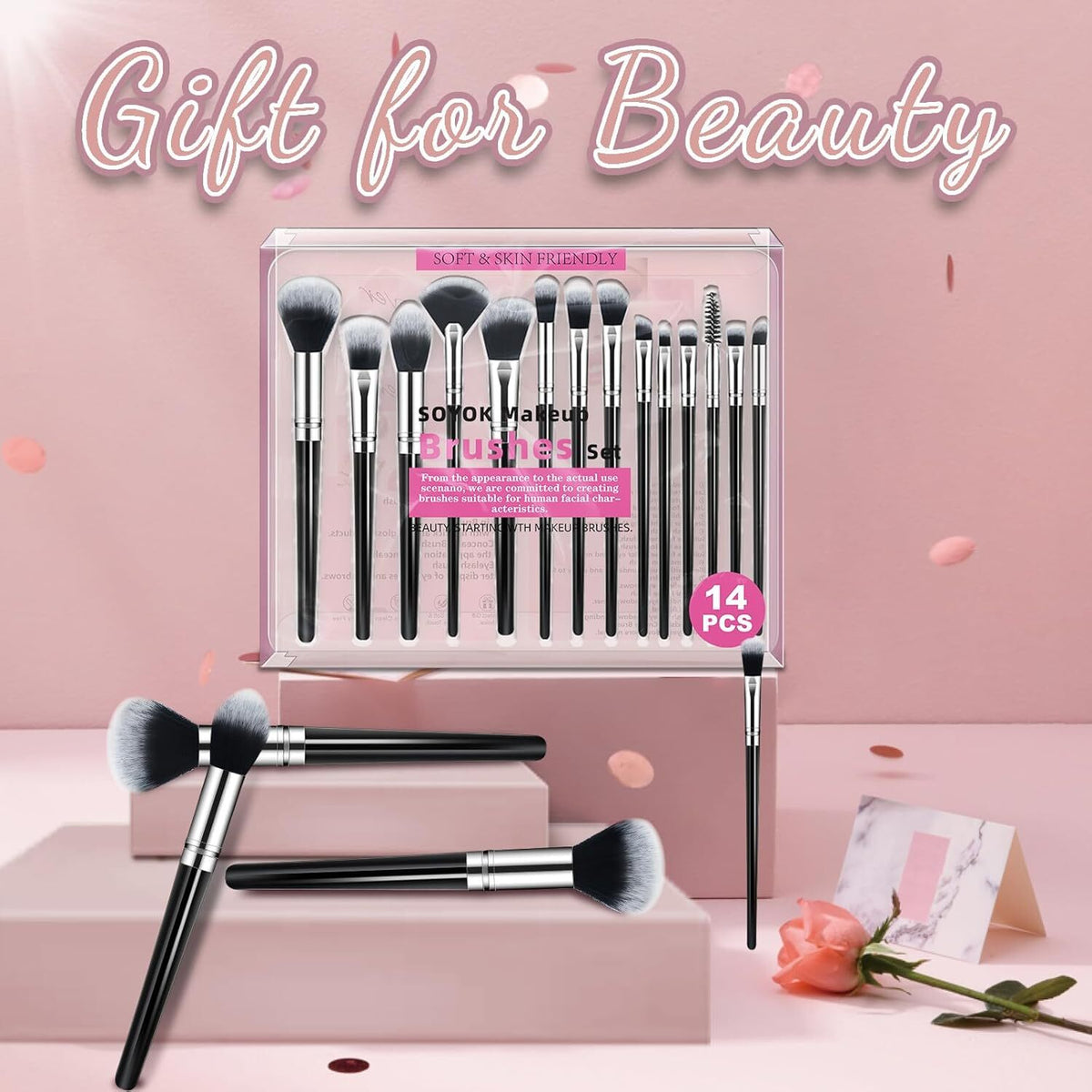 14-Piece Premium Synthetic Makeup Brush Set for Face & Eyes (Black)