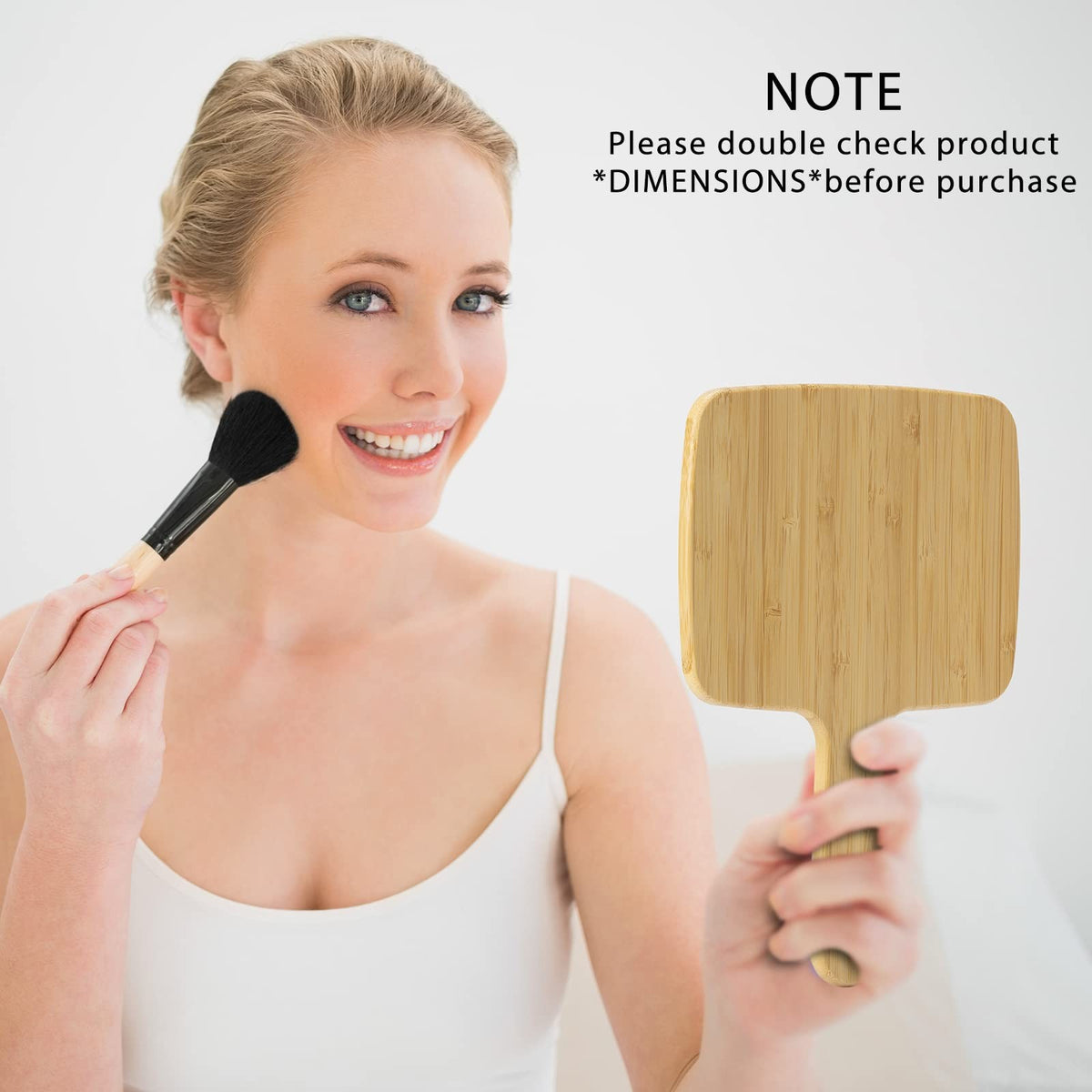 Natural Bamboo Hand Mirror with Handle - Portable & Large Viewing Area