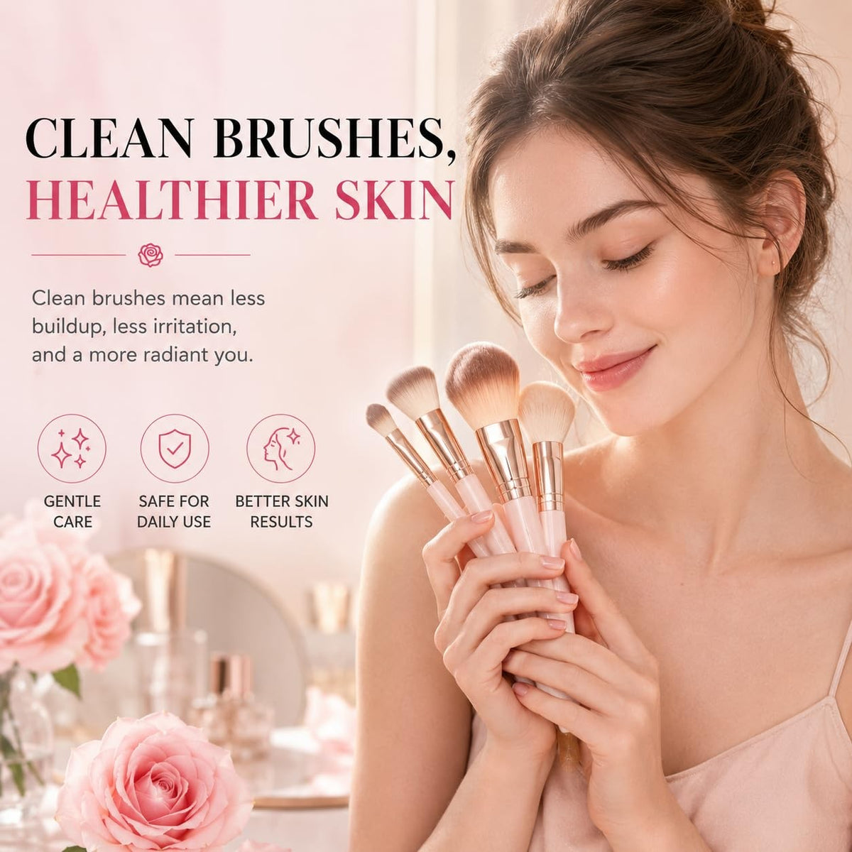 Makeup Brush Cleaner Soap with Jojoba & Rose Oil - 3.4oz, Pink Rose
