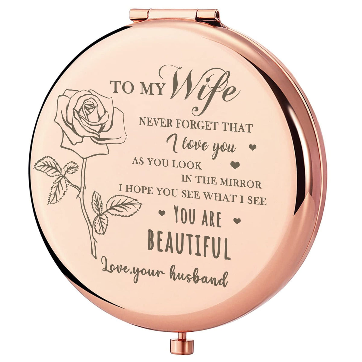 Rose Gold Compact Mirror with Magnification - Portable Makeup Vanity