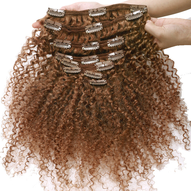 Double Weft Clip-In Afro Kinky Curly Human Hair Extensions Full Head