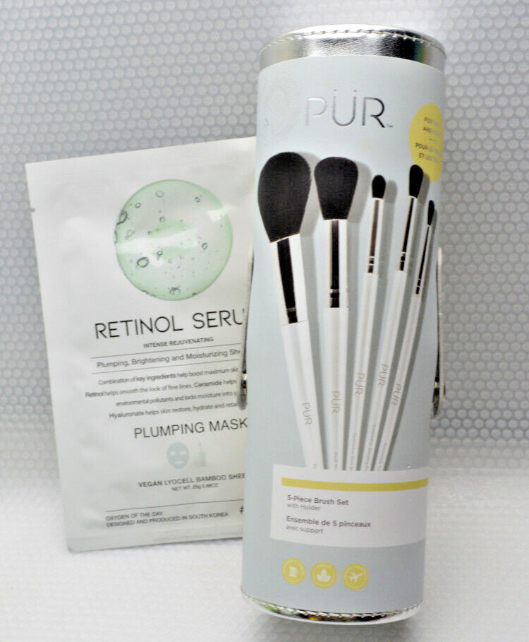 Face & Eye Makeup Brush Set with Holder - 5 Pcs, Genuine & New