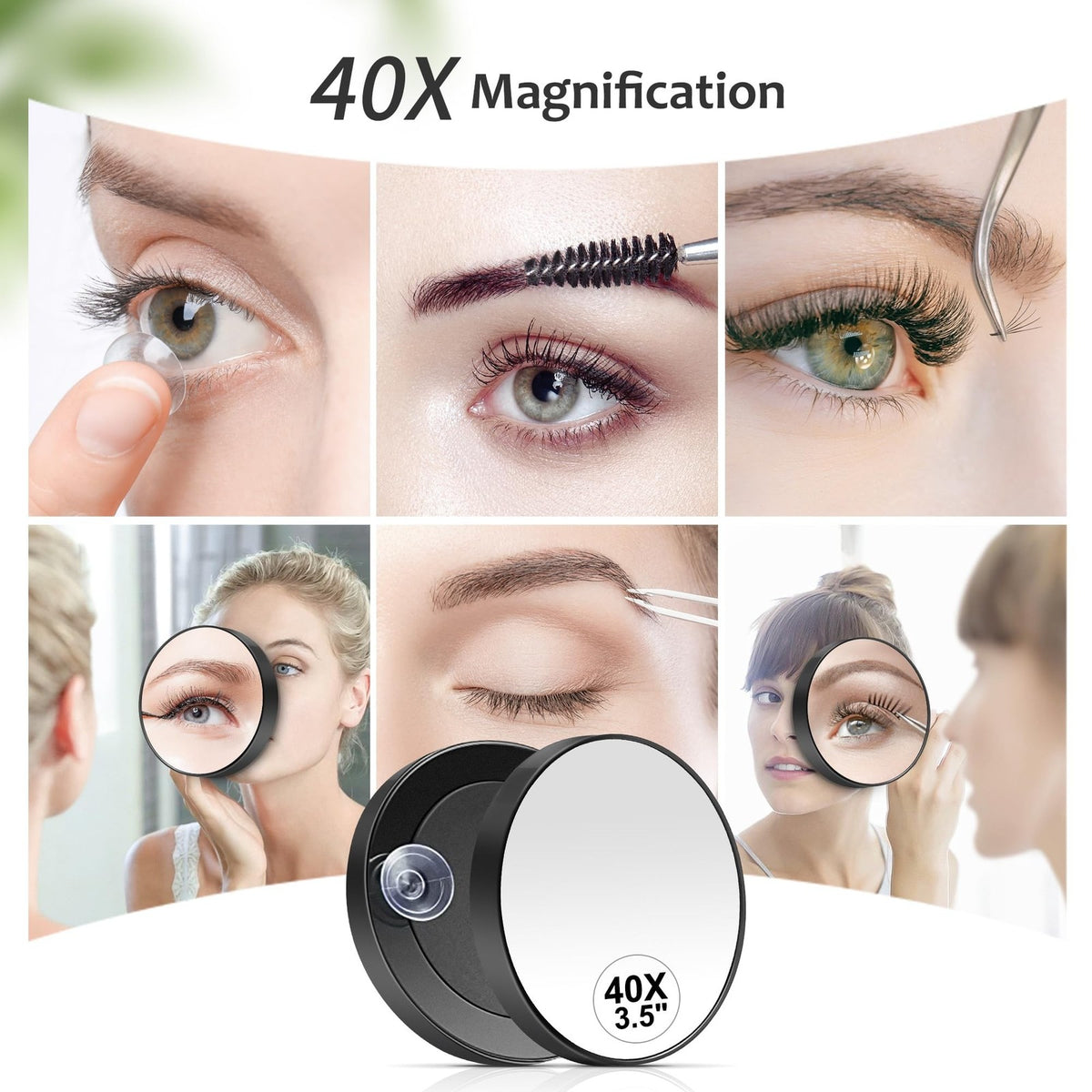 40X Magnifying Compact Mirror with Suction Cup - Travel Makeup & Grooming