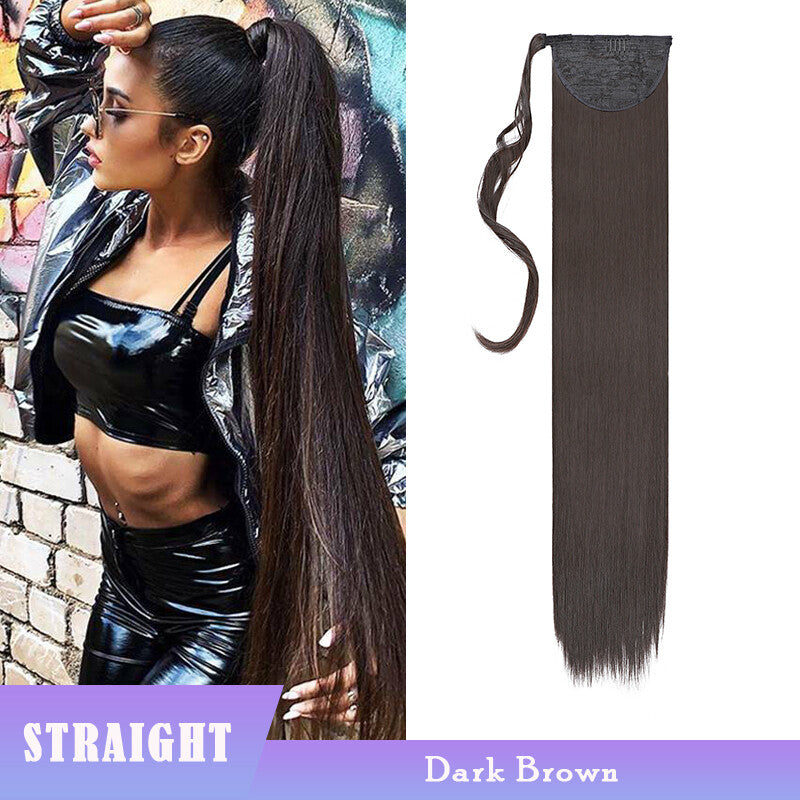 Thick Clip-In Ponytail Hair Extension - Fake Human Hair, Wavy & Straight