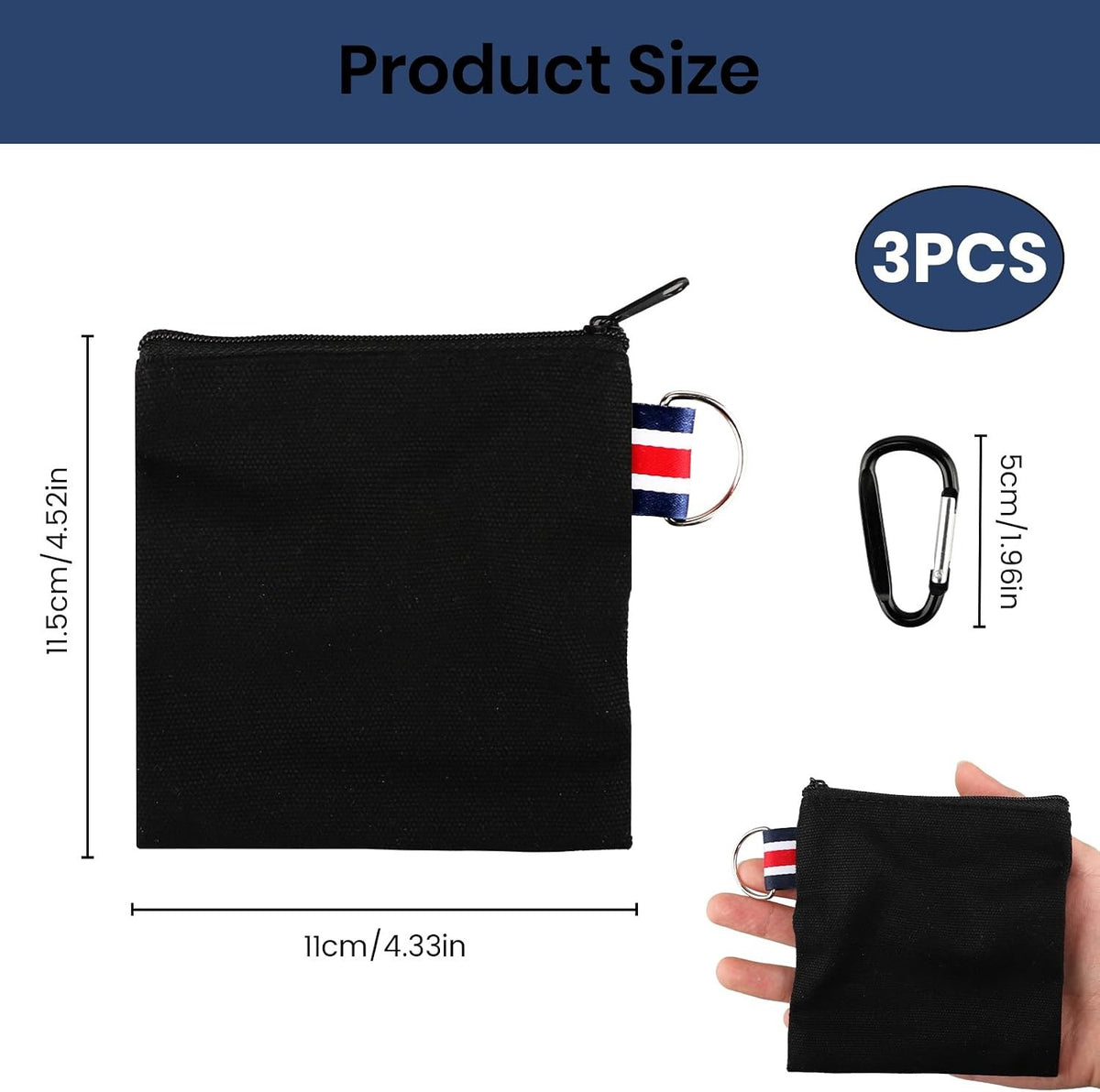 Small Canvas Zipper Pouch with Metal Hanging Ring - Travel Organizer Set