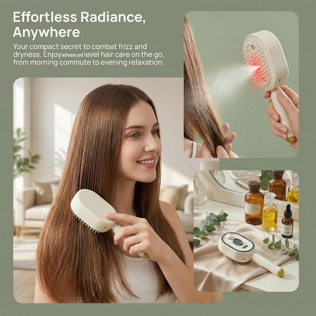 Rechargeable Electric Spray Hair Comb with Mist & Red Light Pink