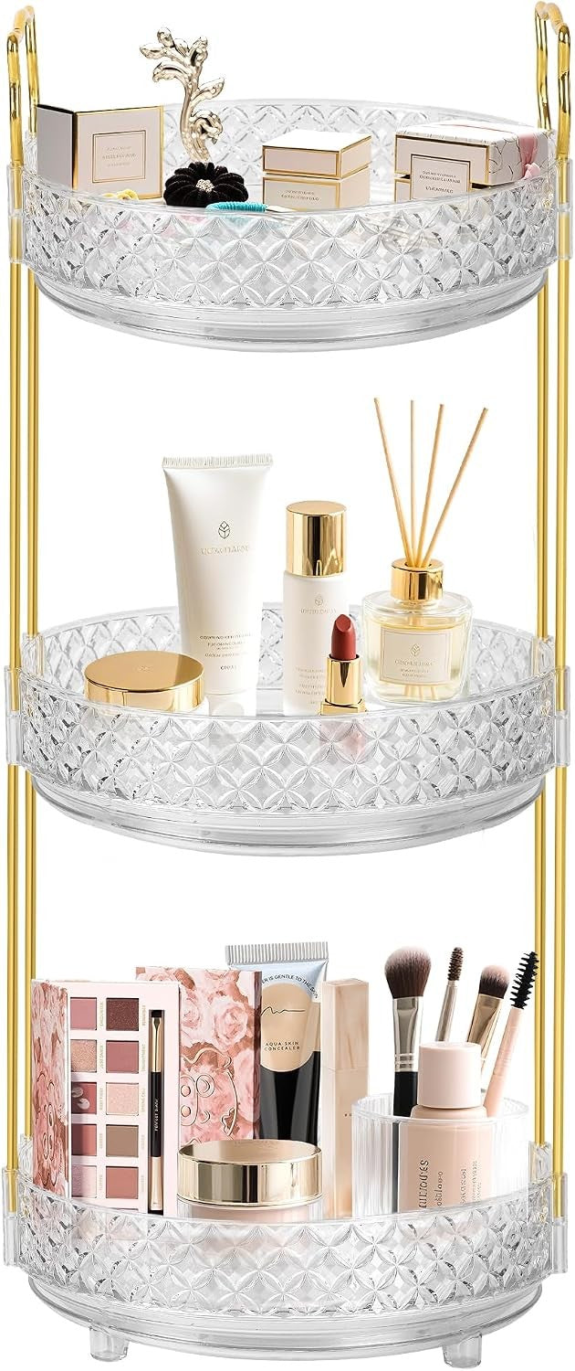 360° Rotating Makeup Organizer with 3 Tiers for Vanity and Bathroom Counter