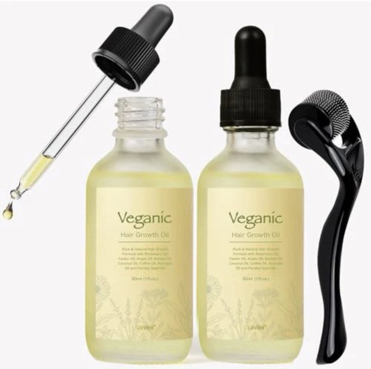 Hair Growth Oil Kit with Dermaroller - 2x30ml Botanical Blend