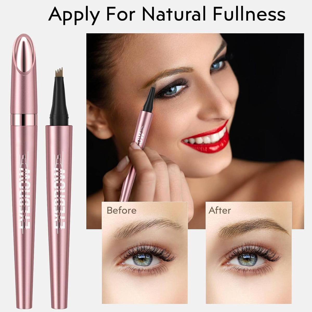 Microblading Eyebrow Pen Set - Waterproof 4-Fork Tip for Natural 3D Brows - Light Brown