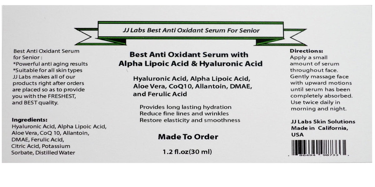 Senior Anti-Oxidant Face Serum with Hyaluronic Acid & ALA - Natural Skin Care