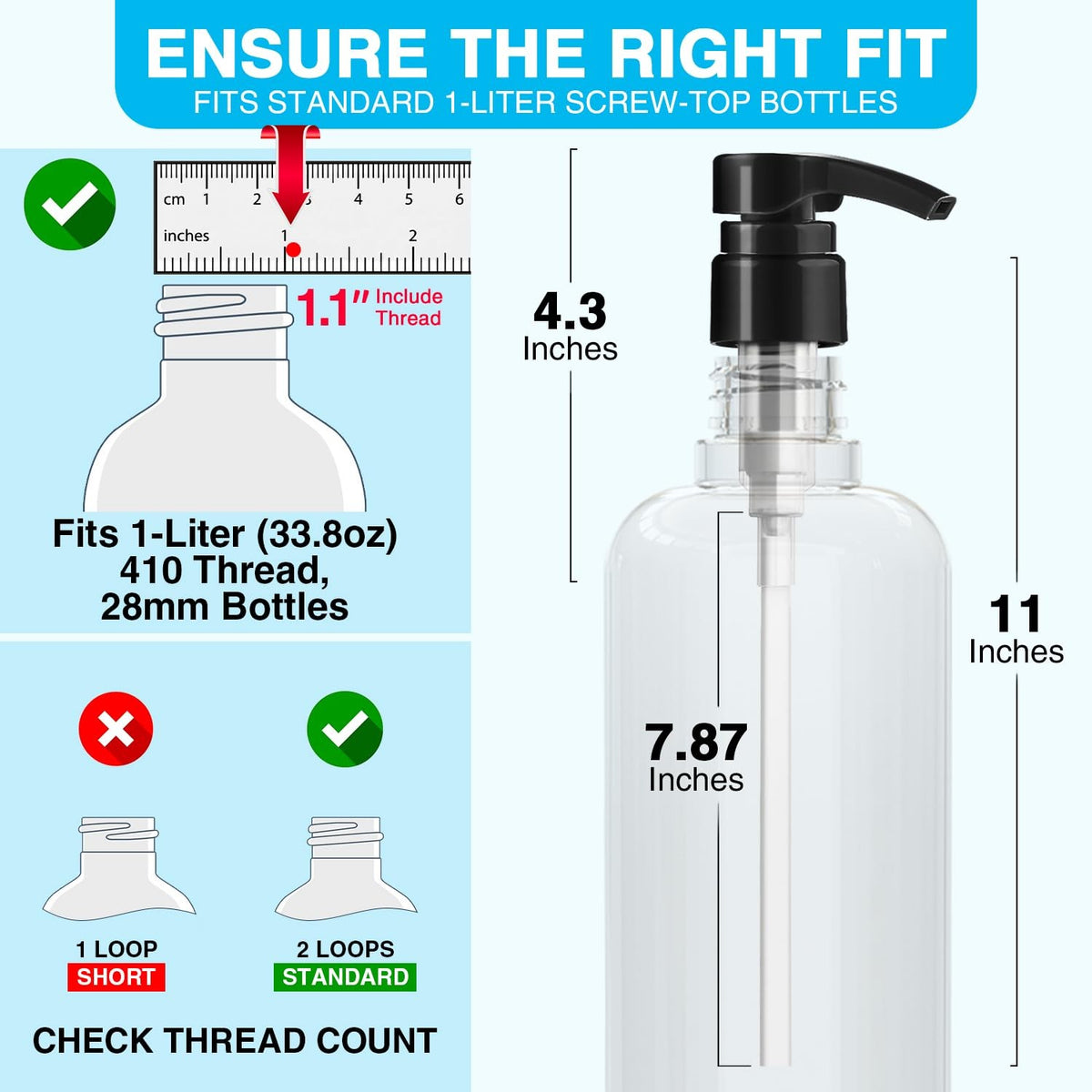 1L Shampoo and Conditioner Dispenser Pump - Rust-Resistant, Lockable, Fits 28mm Bottles