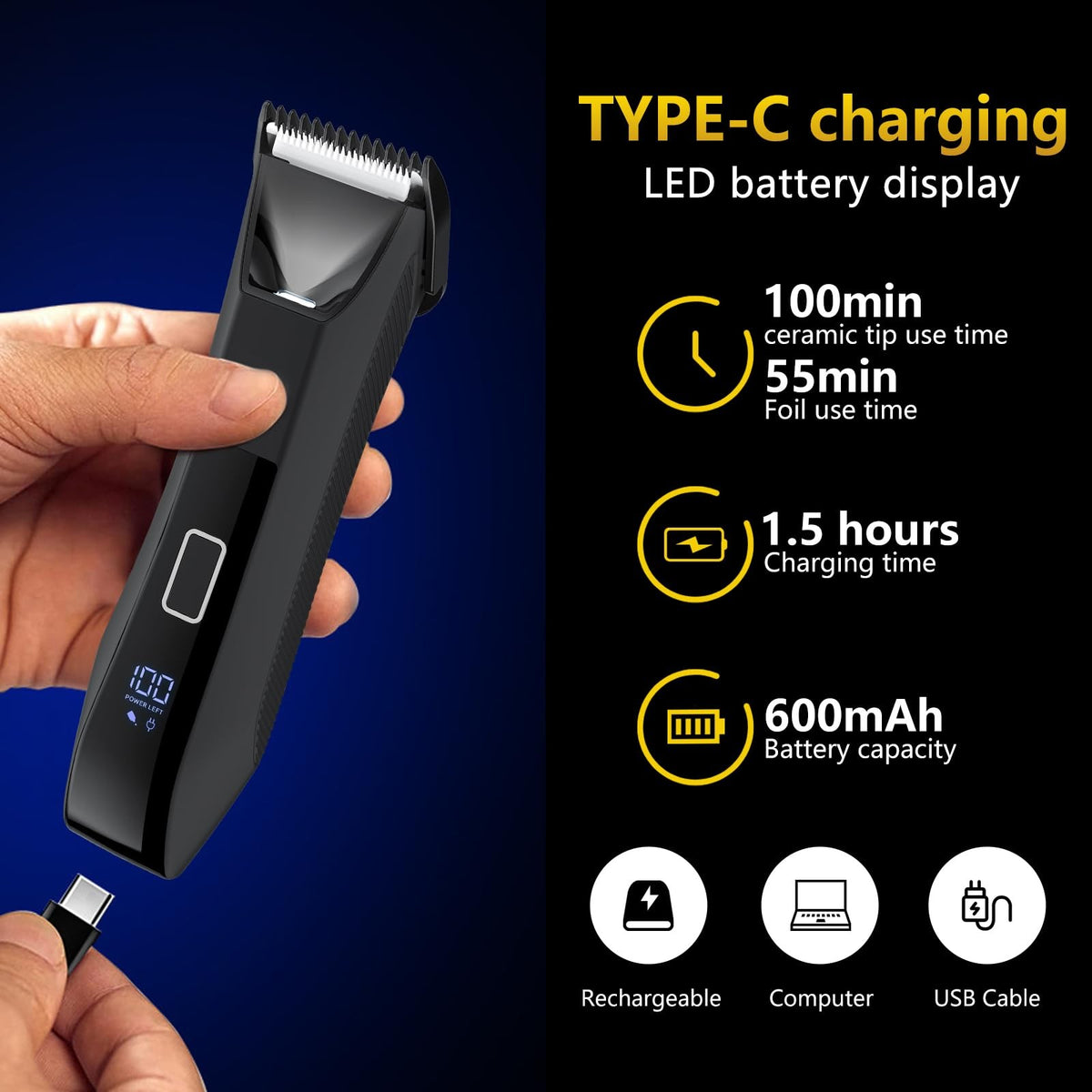 Men's 3-in-1 Body Grooming Trimmer - Waterproof, Rechargeable, Sensitive Area Shaver
