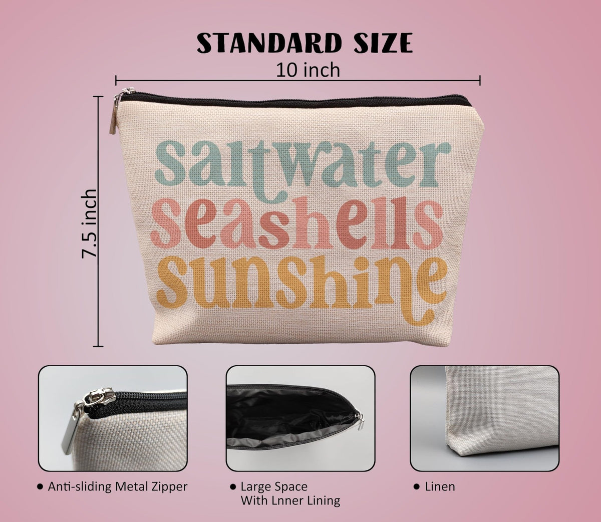 Beach Makeup Bag with Seashell Design - Travel Cosmetic Pouch for Women