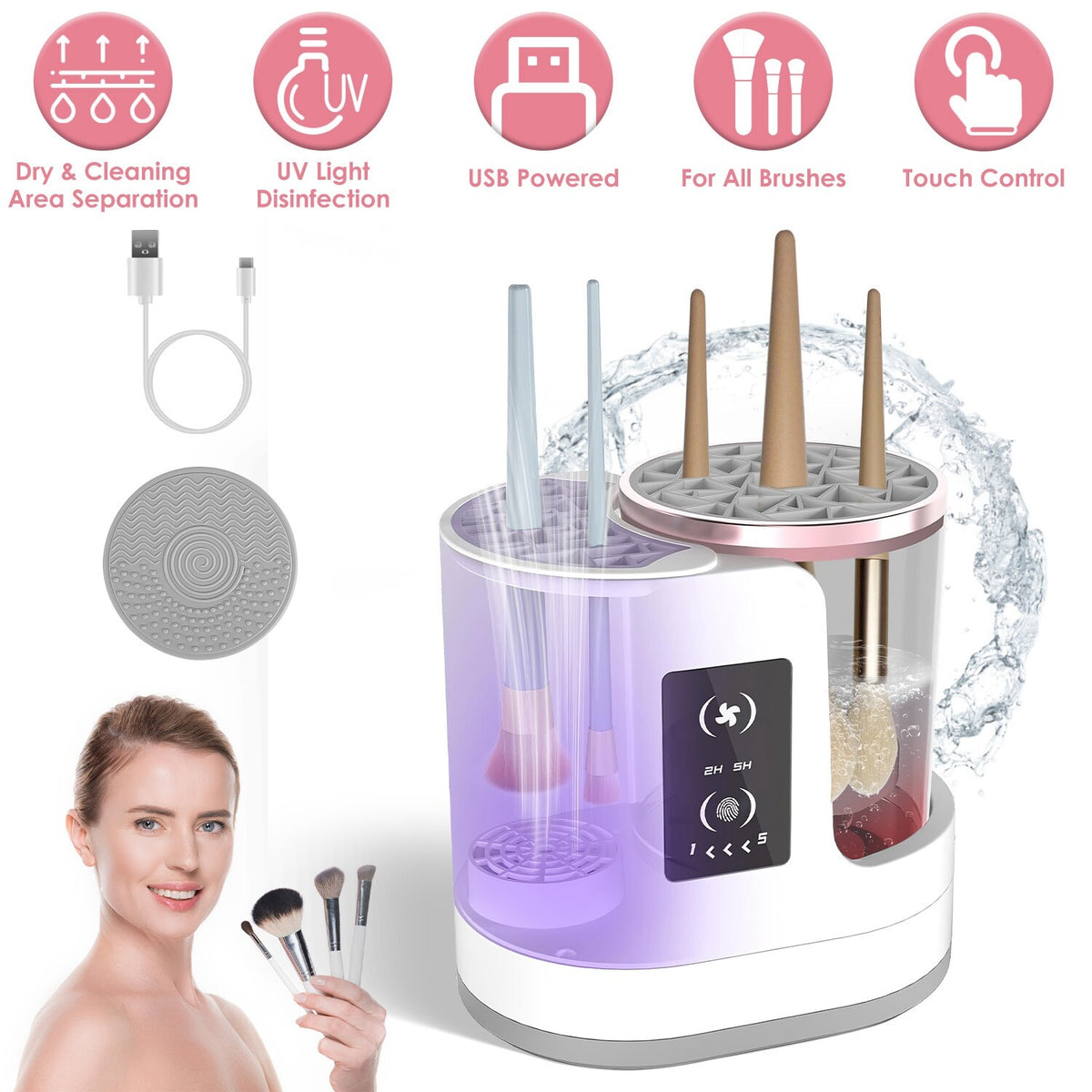 Electric Makeup Brush Cleaner and Dryer with UV Disinfection - 4 in 1