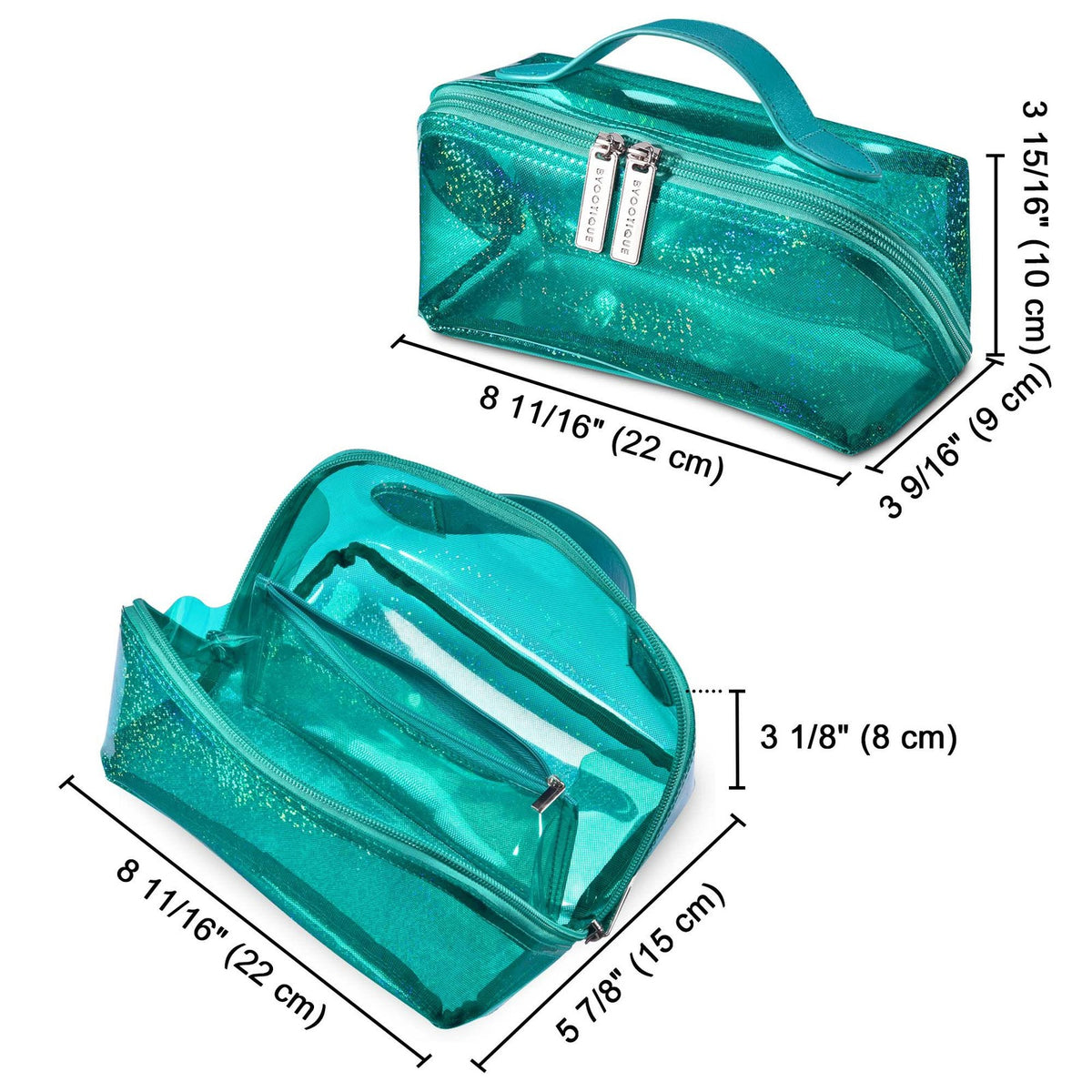 Portable Makeup Bag Waterproof PVC Travel Organizer with Wide Open Design - Green