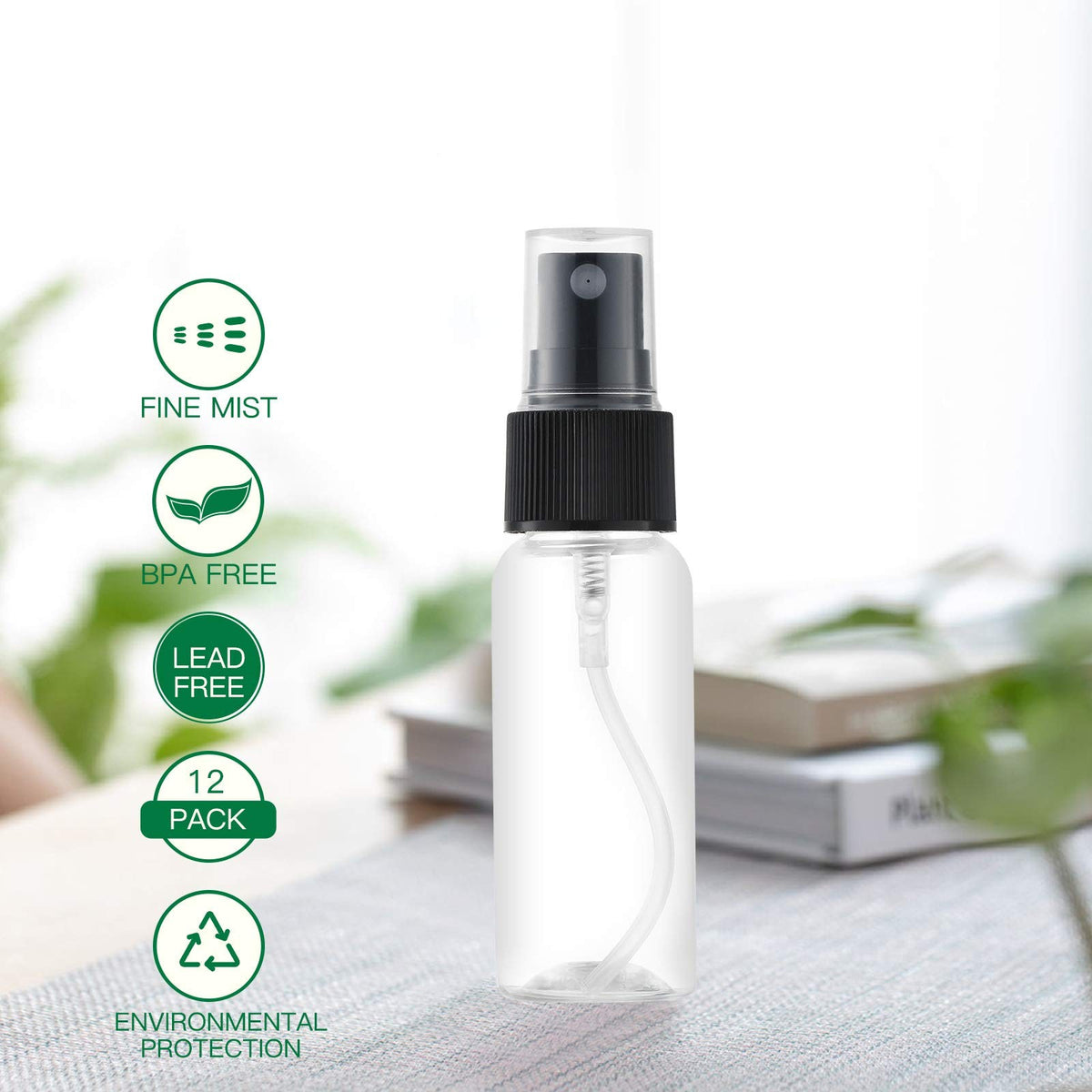 Mini Plastic Spray Bottles 1oz Travel Set - Clear, 12 Pack